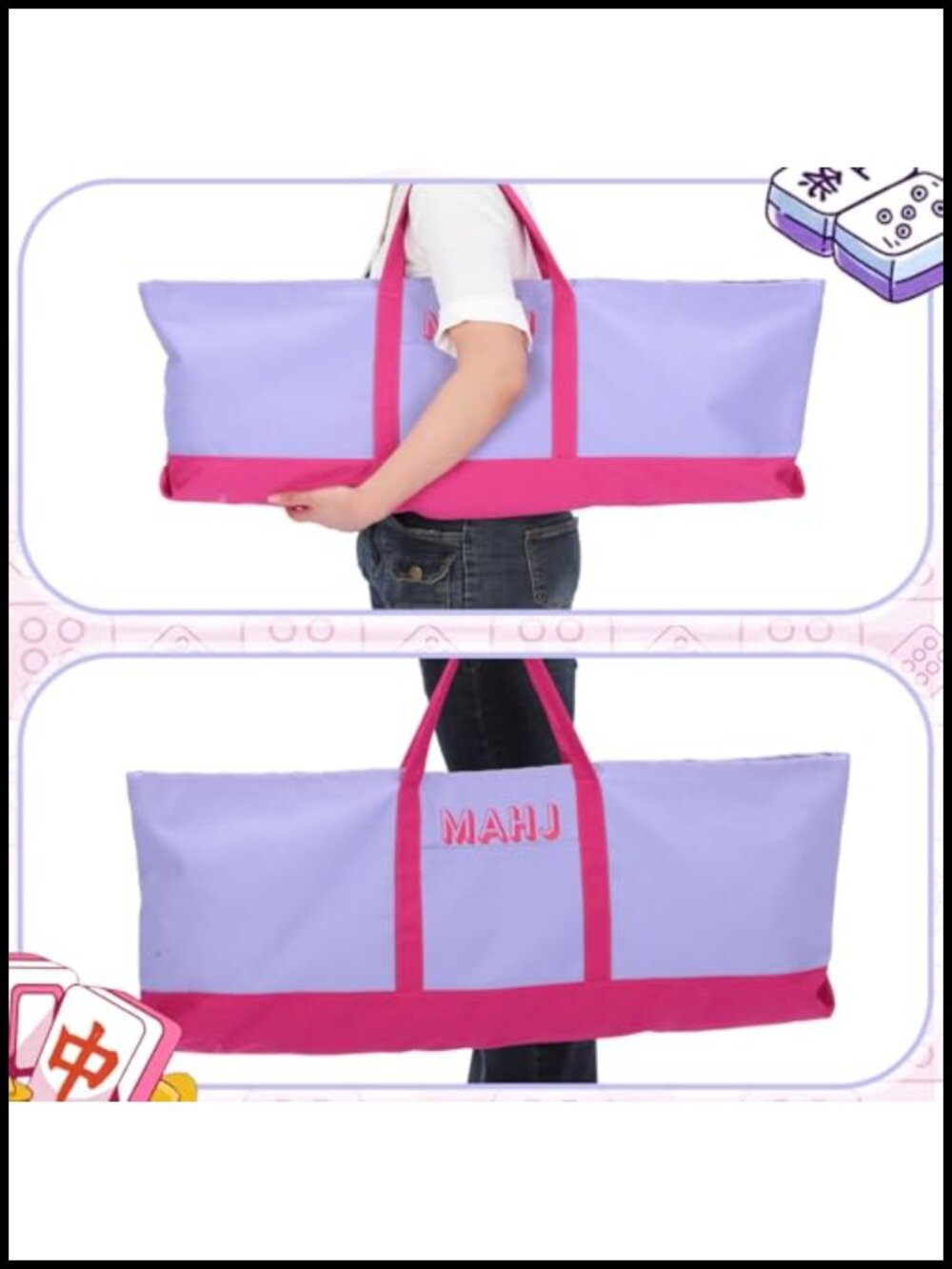 Canvas Mahjong Bag Tote for Tiles & Racks, Empty 31.5x12x4 - Picture 4 of 5